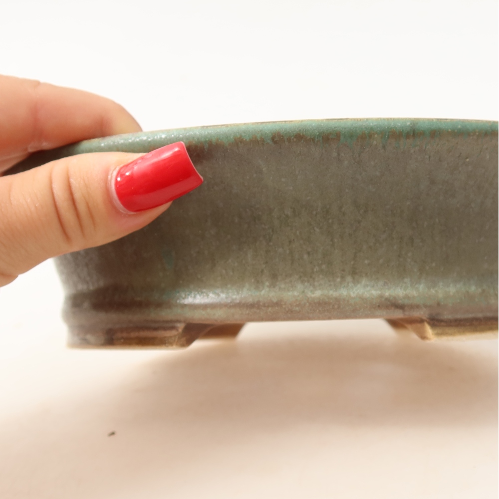 Pot à bonsaï en céramique 17,5 x 16,5 x 4,5 cm, couleur verte