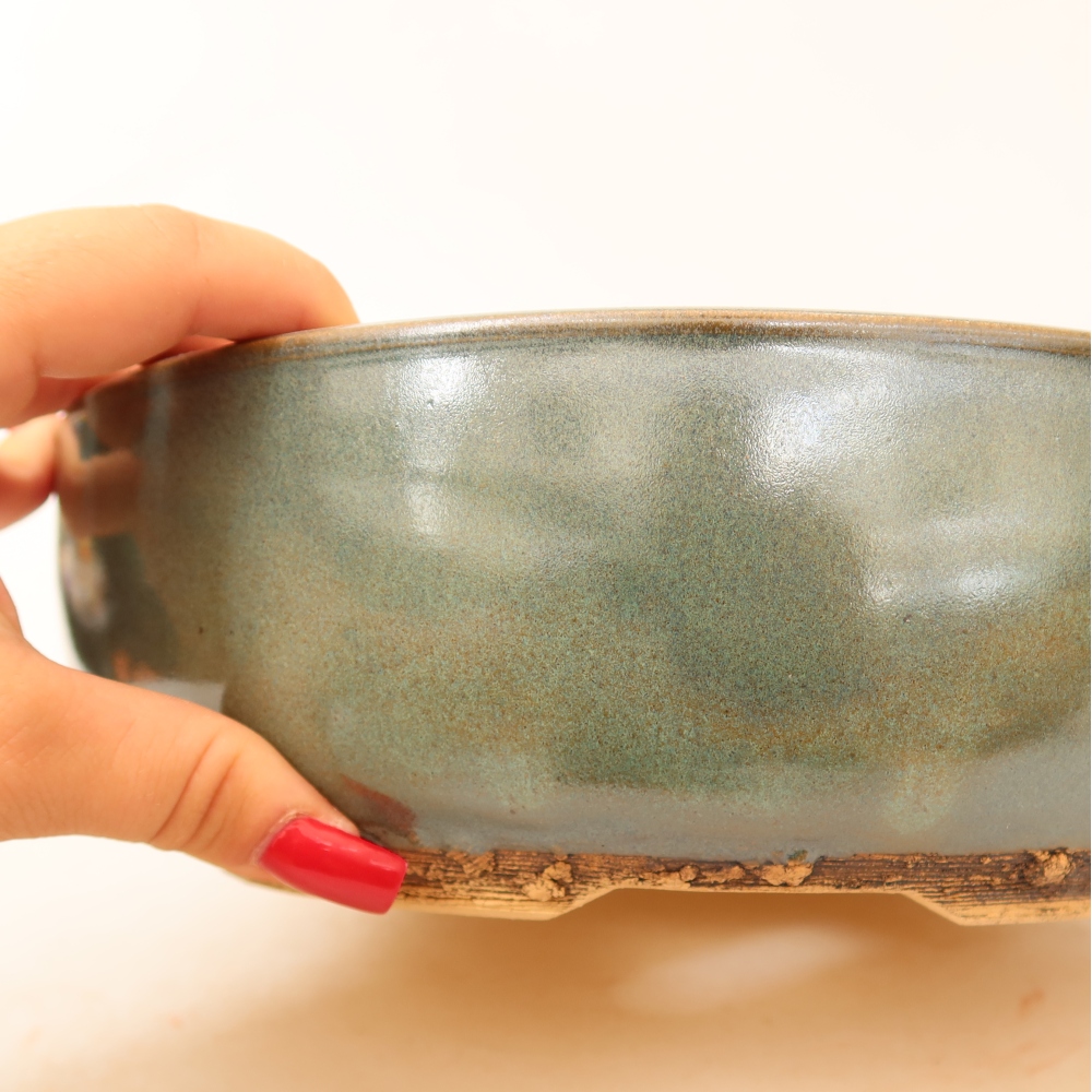 Pot à bonsaï en céramique 25 x 25 x 7,5 cm, couleur verte