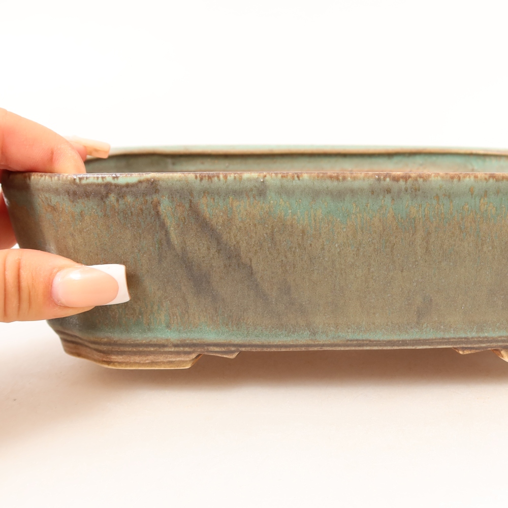 Pot à bonsaï en céramique 21,5 x 18 x 6 cm, couleur verte