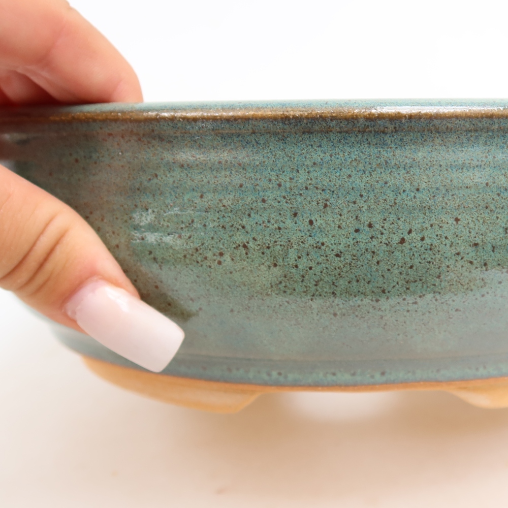Pot à bonsaï en céramique 21,5 x 21,5 x 7 cm, couleur verte