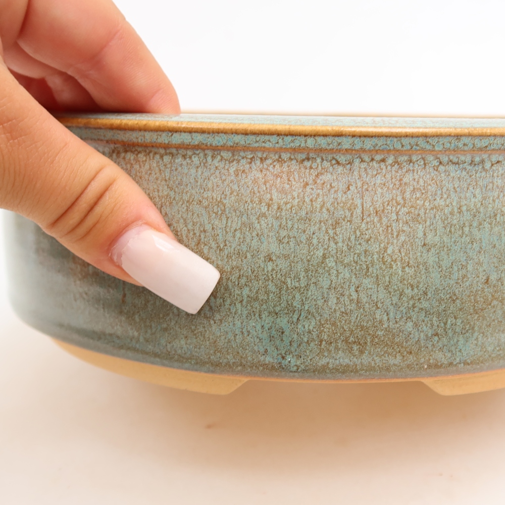 Pot à bonsaï en céramique 21 x 21 x 6,5 cm, couleur verte