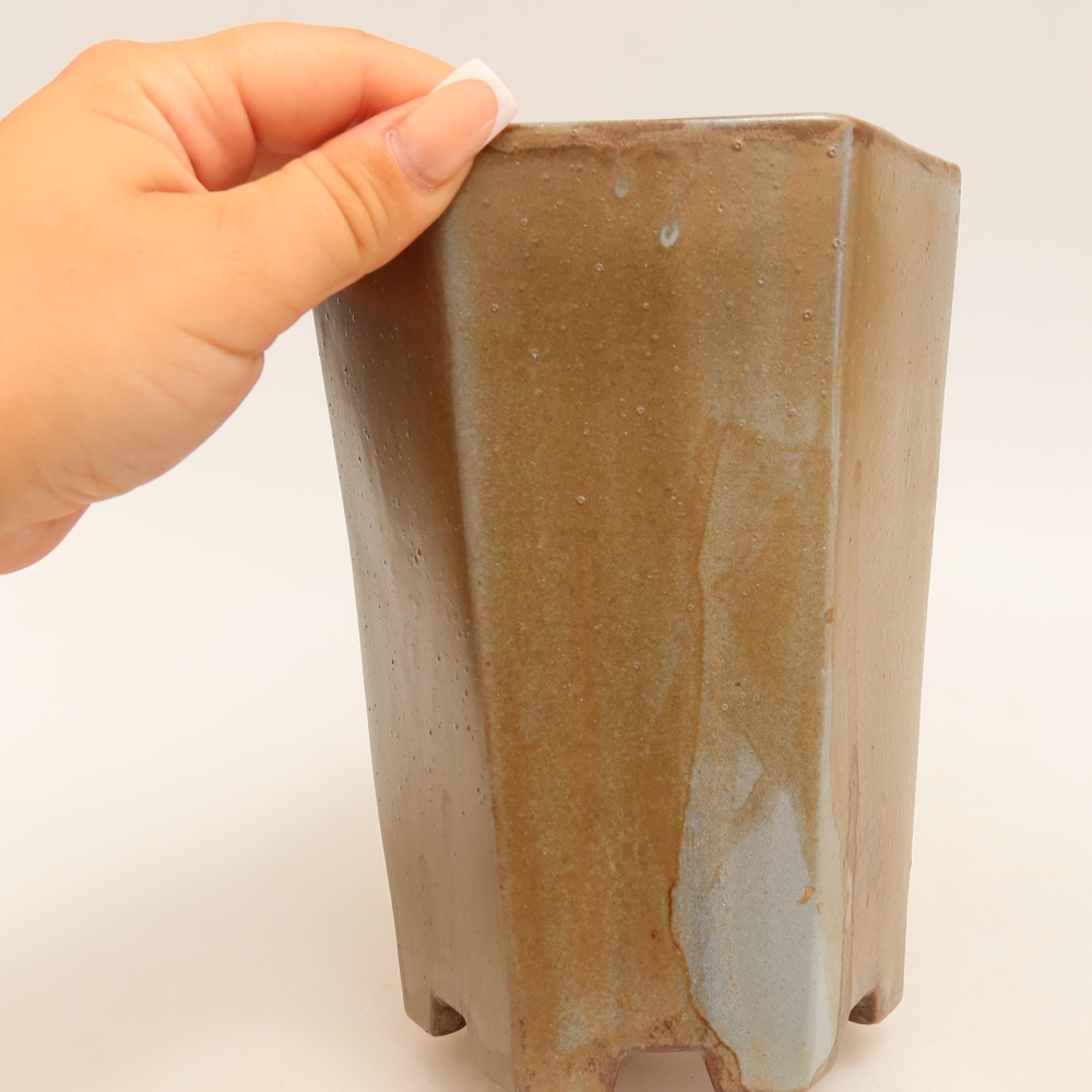 Pot à bonsaï en céramique 13 x 12 x 17 cm, couleur marron-bleu