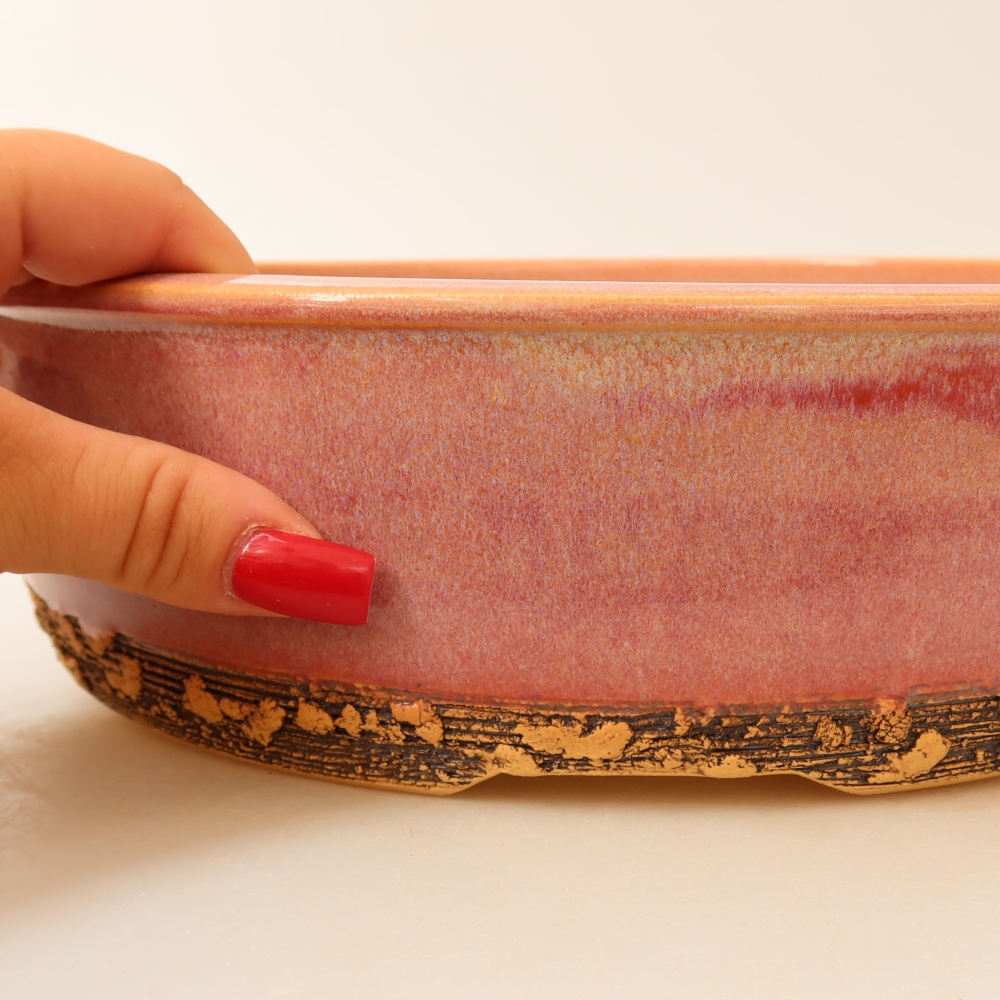Pot à bonsaï en céramique 27,5 x 27,5 x 7,5 cm, couleur rose