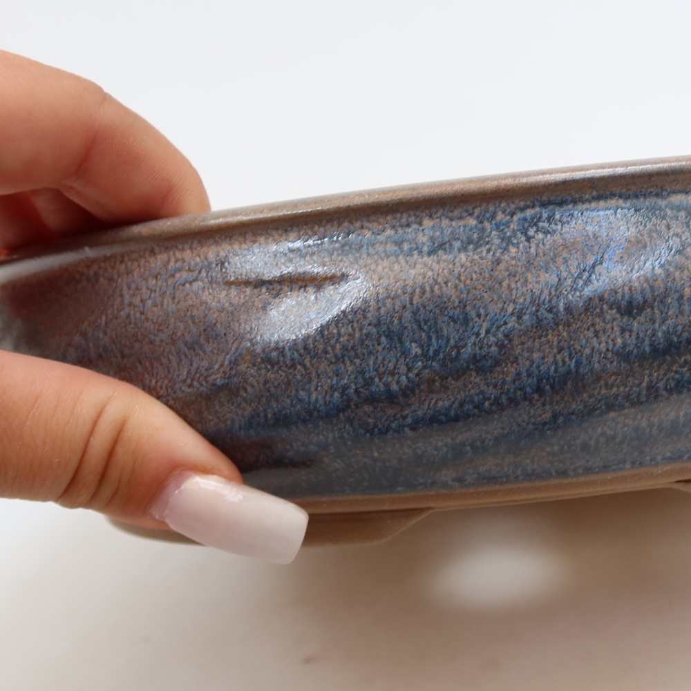 Pot à bonsaï en céramique 22,5 x 22,5 x 5 cm, couleur bleue