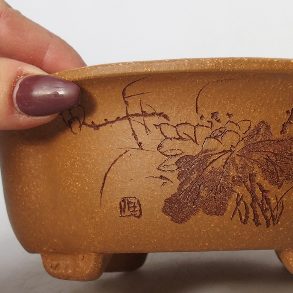 Bol à bonsaï en céramique 15,5 x 13 x 6 cm, couleur ocre