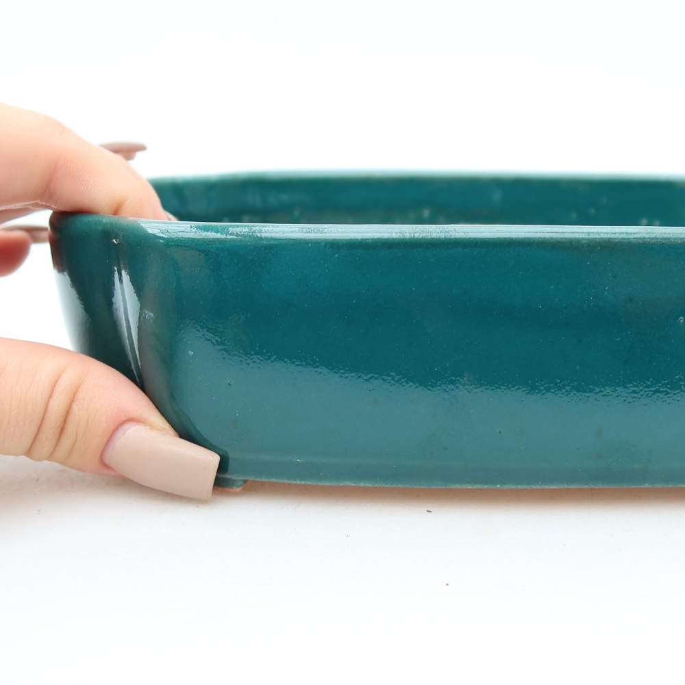 Pot à bonsaï en céramique 18,5 x 13 x 5 cm, couleur verte