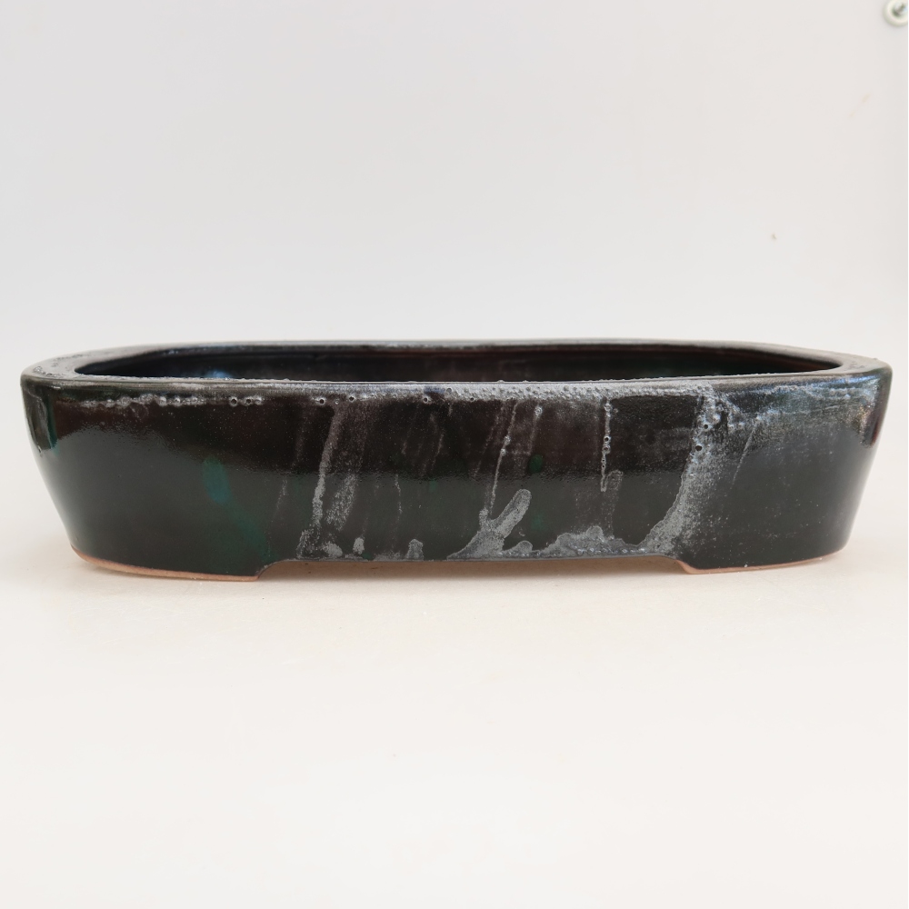 Pot à bonsaï en céramique 32 x 24,5 x 6,5 cm, couleur verte