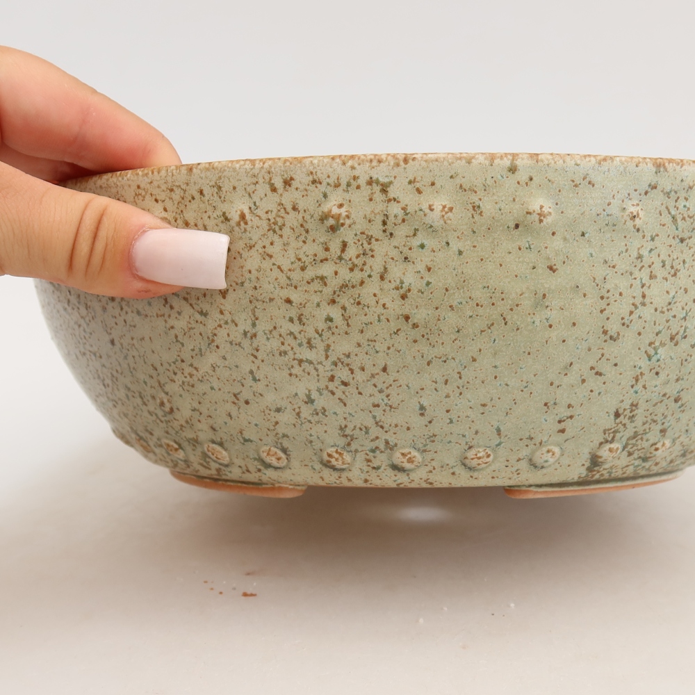 Pot à bonsaï en céramique 24,5 x 24,5 x 7,5 cm, couleur verte