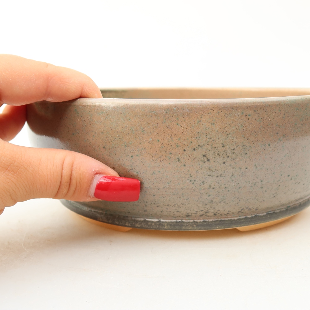 Pot à bonsaï en céramique 18 x 18 x 6,5 cm, couleur beige