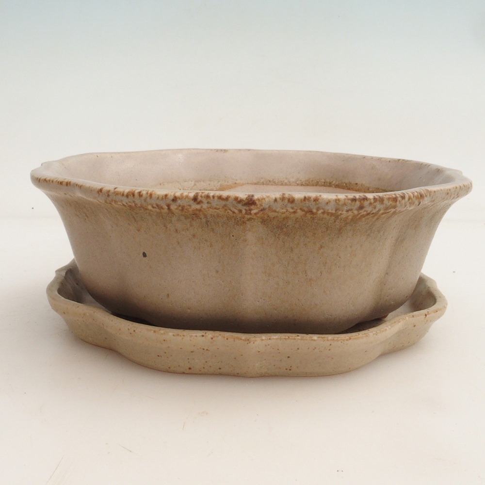 Bol bonsaï + soucoupe H06 - 14,5 x 14,5 x 5 cm - beige
