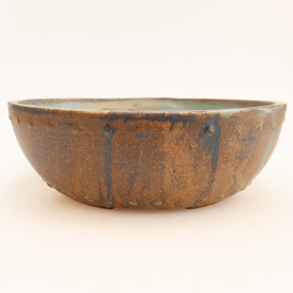 Pot à bonsaï en céramique 24,5 x 24,5 x 7,5 cm, couleur brun-vert