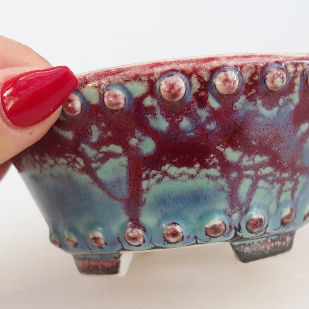 Bol à bonsaï en céramique 10,5 x 10,5 x 5 cm, couleur bordeaux