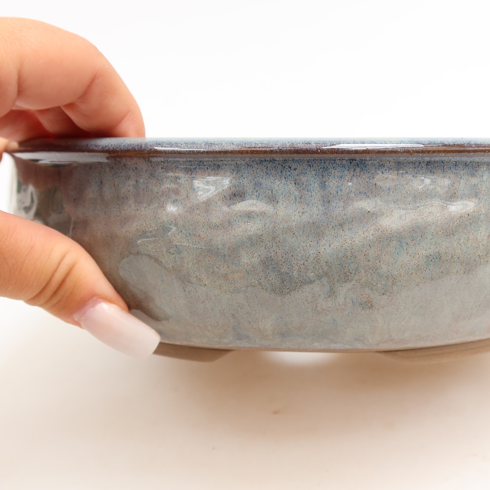 Pot à bonsaï en céramique 22 x 22 x 6 cm, couleur grise