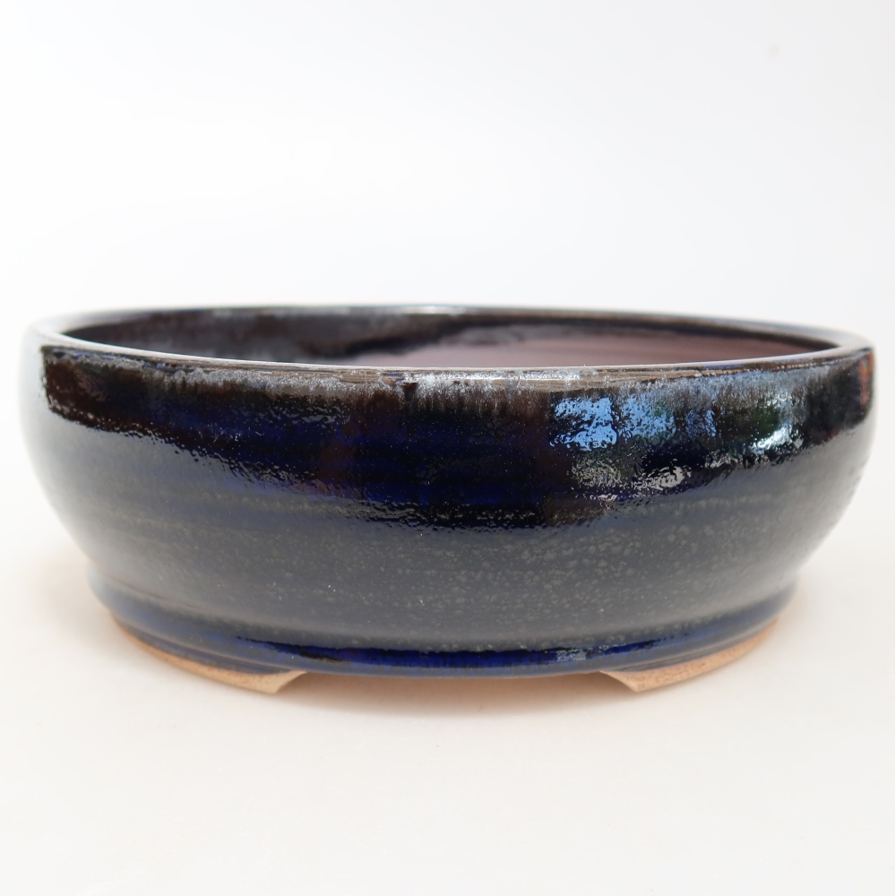 Pot à bonsaï en céramique 16,5 x 16,5 x 5,5 cm, couleur bleue