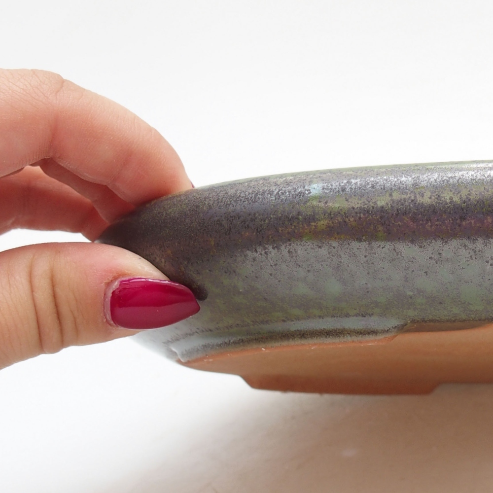 Bol à bonsaï en céramique 22 x 16,5 x 3 cm, vert