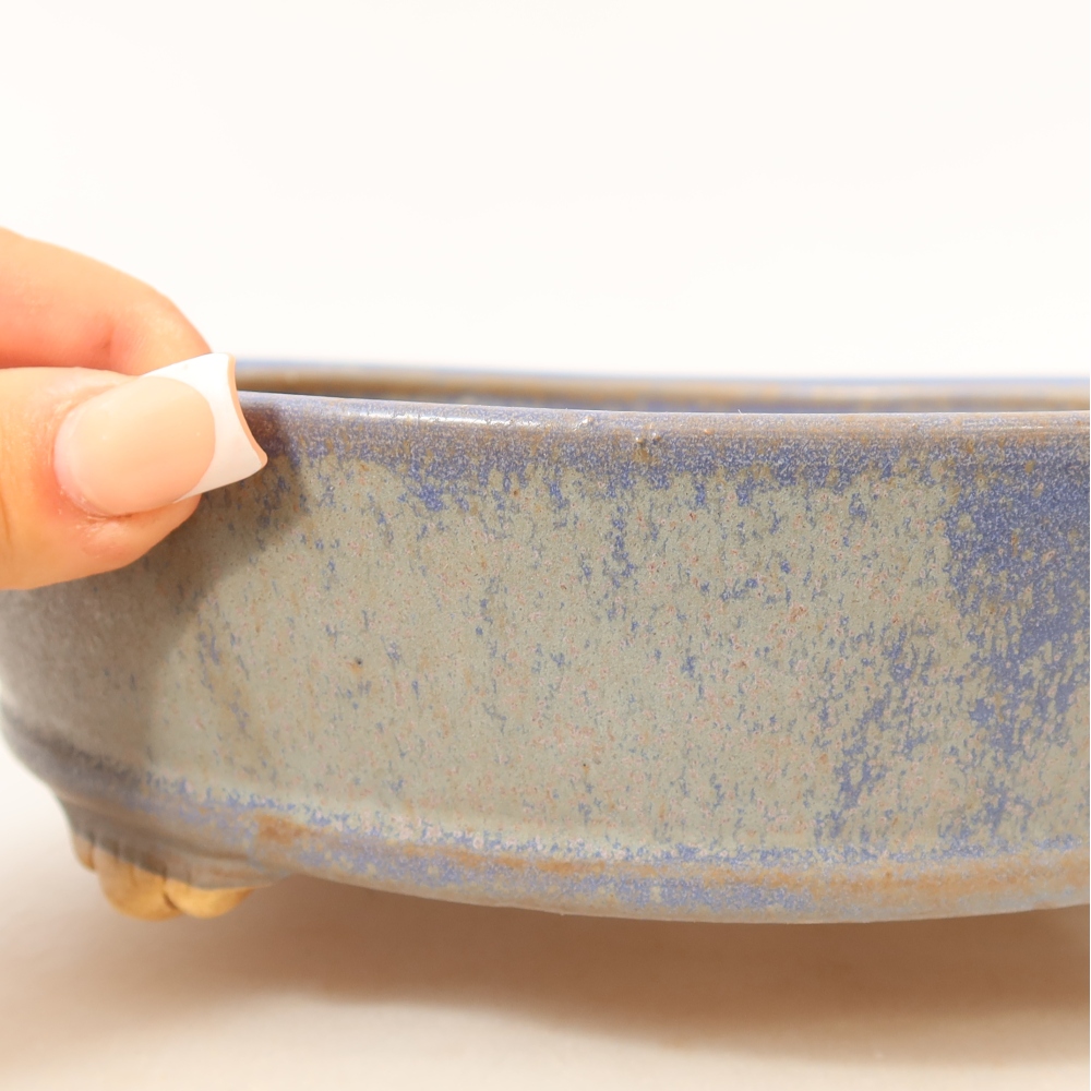 Pot à bonsaï en céramique 21,5 x 21,5 x 6 cm, couleur bleue