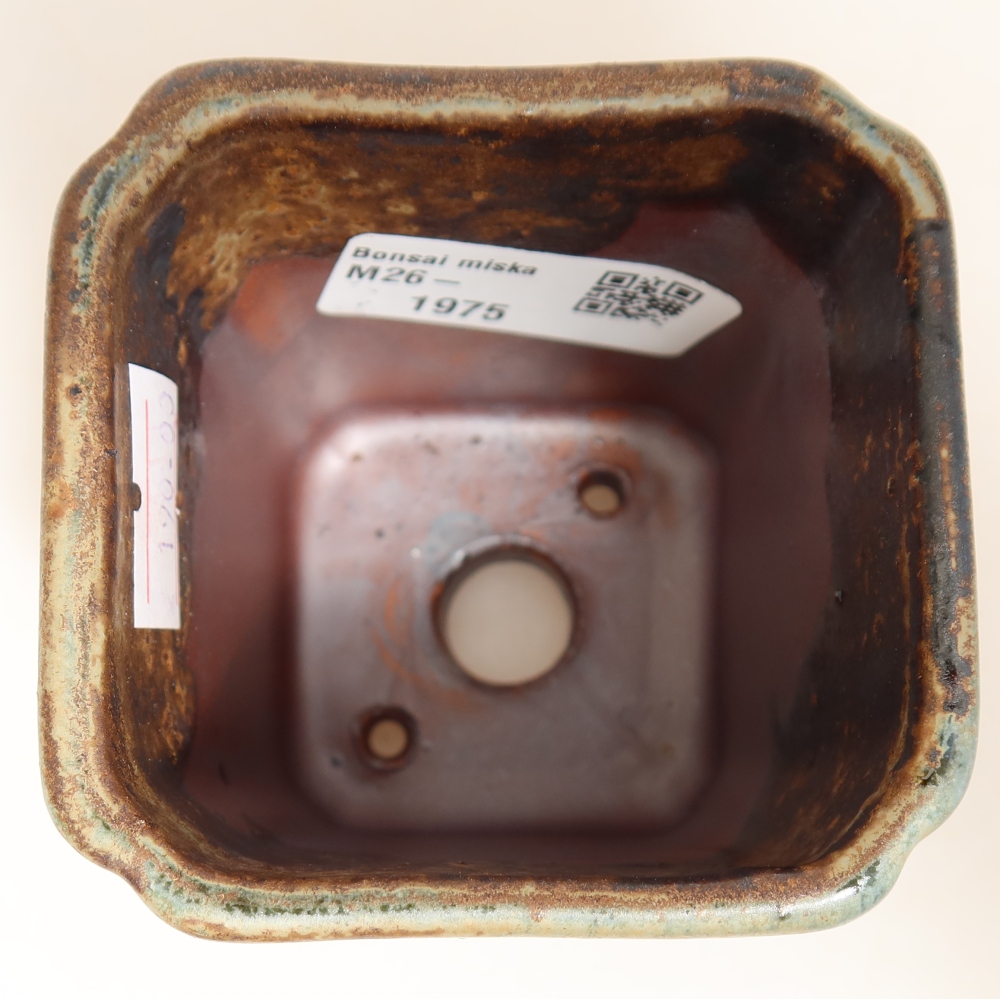 Pot à bonsaï en céramique 7 x 7 x 8 cm, couleur brun-vert