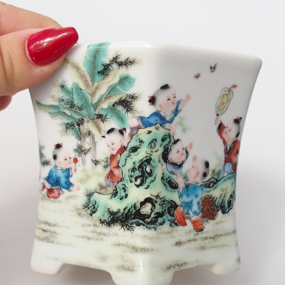 Bol à bonsaï en céramique 10,5 x 9,5 x 9 cm, couleur blanc