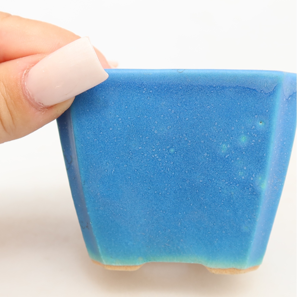 Pot à bonsaï en céramique 7 x 7 x 5,5 cm, couleur bleue