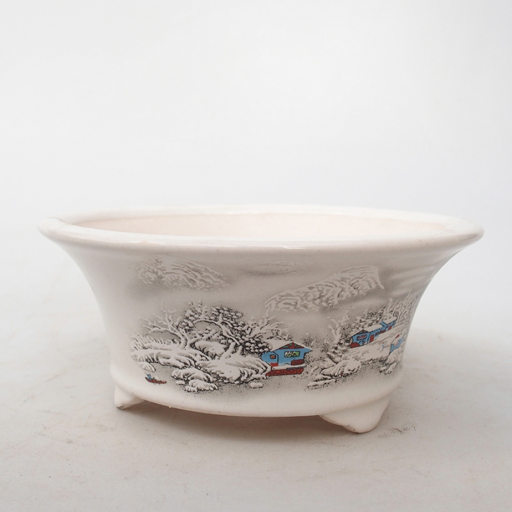 Bol à bonsaï en céramique 13 x 13 x 6 cm, couleur blanc