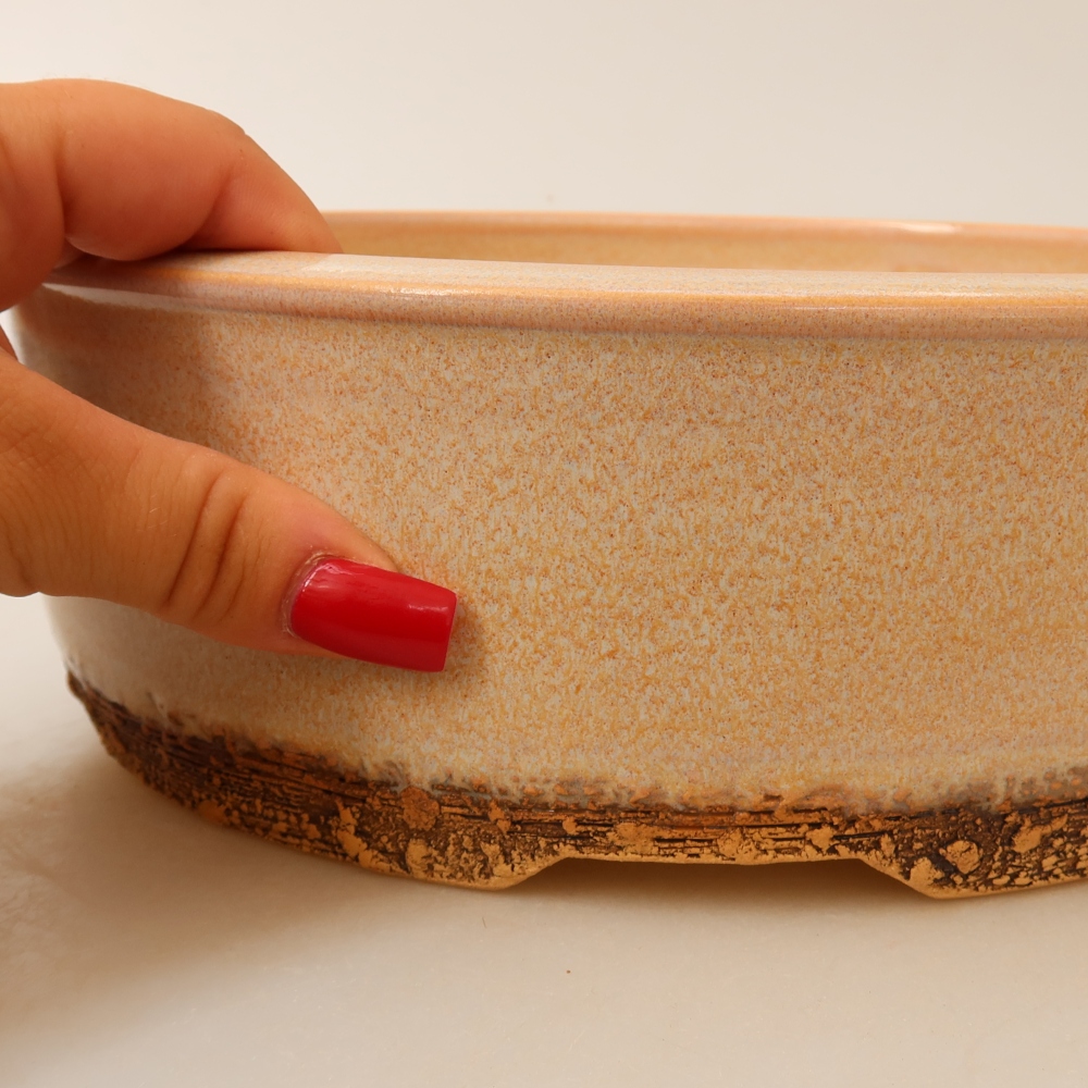 Pot à bonsaï en céramique 24,5 x 24,5 x 8 cm, couleur beige