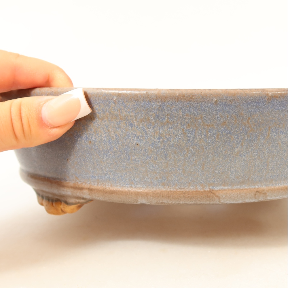Pot à bonsaï en céramique 21,5 x 21,5 x 6 cm, couleur bleue