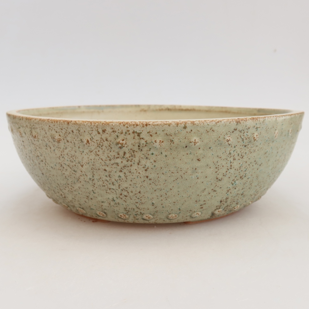 Pot à bonsaï en céramique 24,5 x 24,5 x 7,5 cm, couleur verte