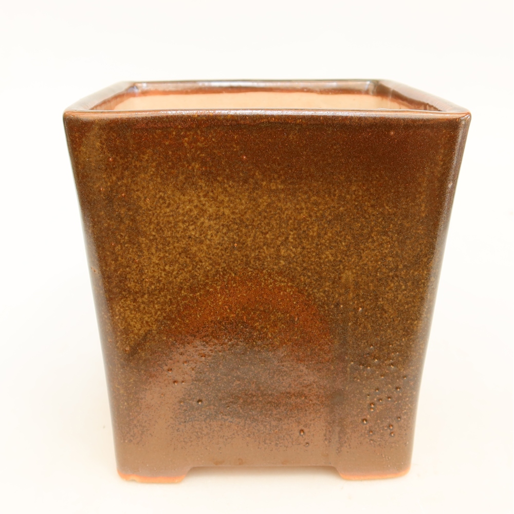 Pot à bonsaï en céramique 13 x 13 x 14 cm, couleur marron
