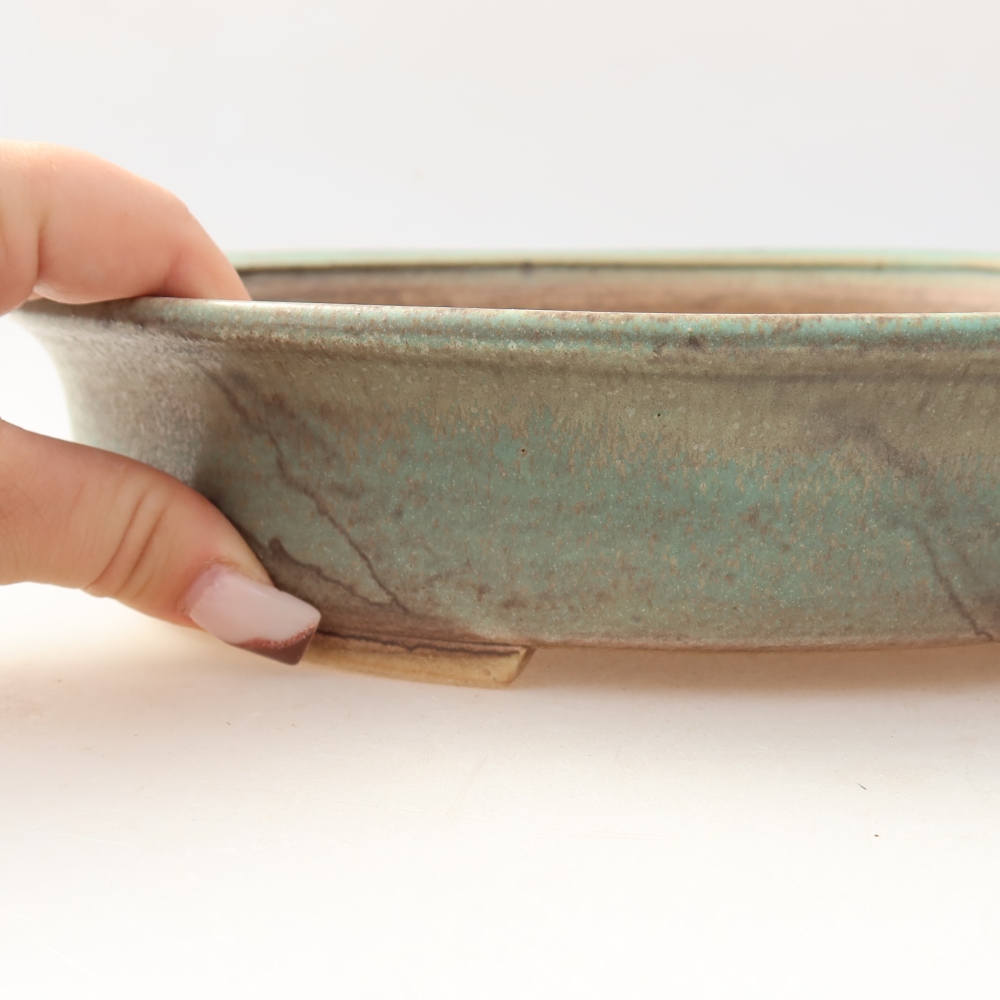 Pot à bonsaï en céramique 26 x 24 x 6 cm, couleur verte