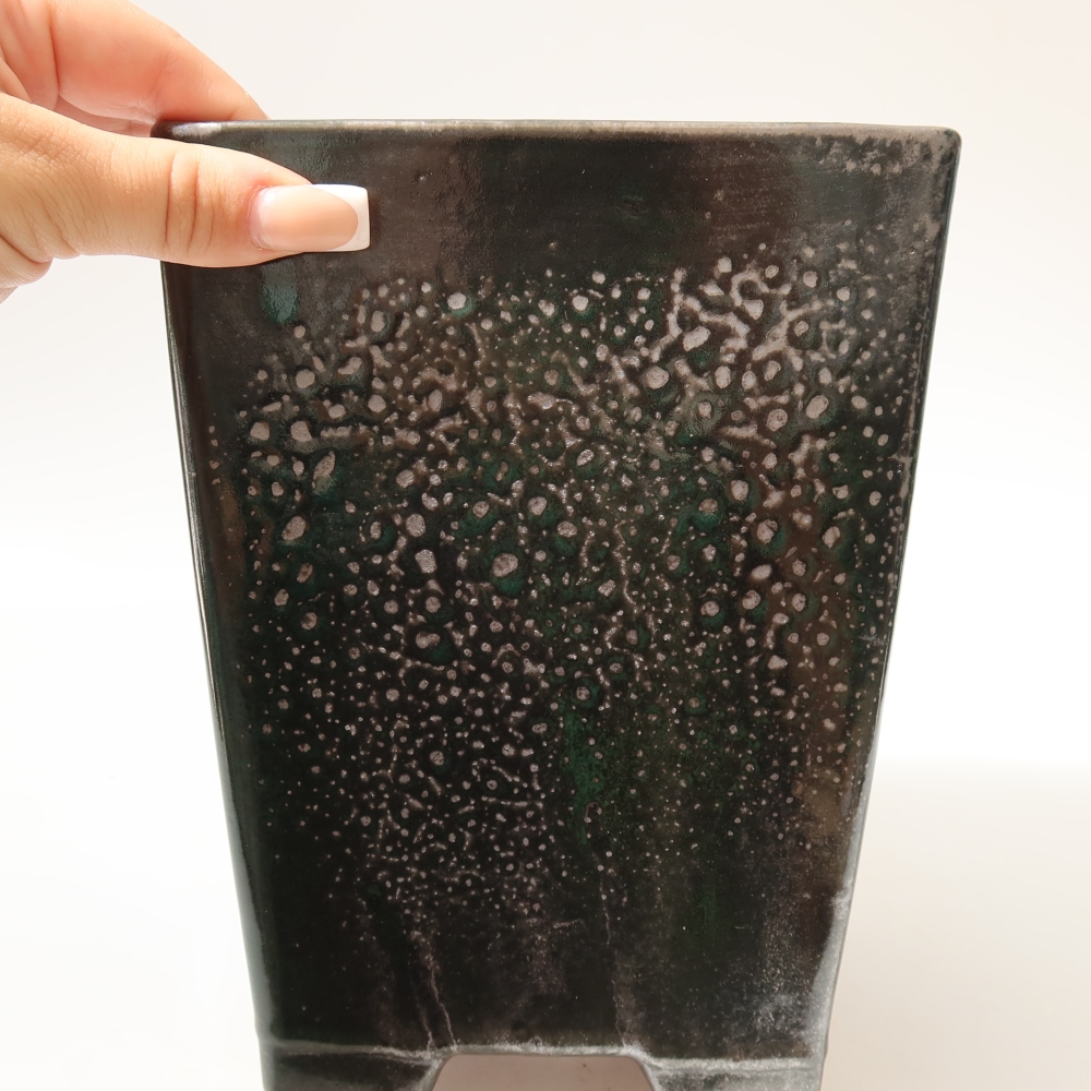 Pot à bonsaï en céramique 15 x 15 x 19,5 cm, couleur vert métallisé