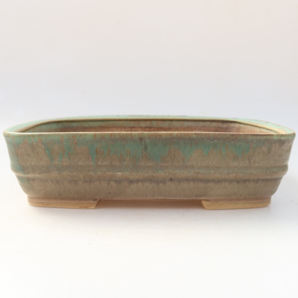 Pot à bonsaï en céramique 22,5 x 18 x 6 cm, couleur verte
