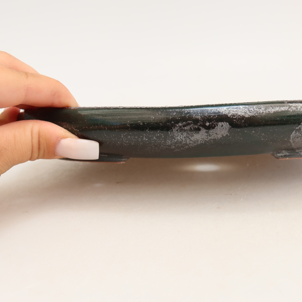 Pot à bonsaï en céramique 22,5 x 16,5 x 3 cm, couleur vert métallisé