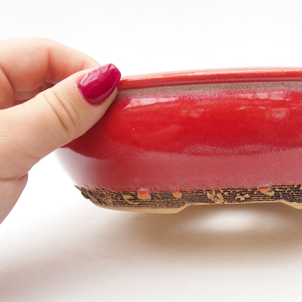Bol à bonsaï en céramique 19 x 19 x 5,5 cm, couleur rouge