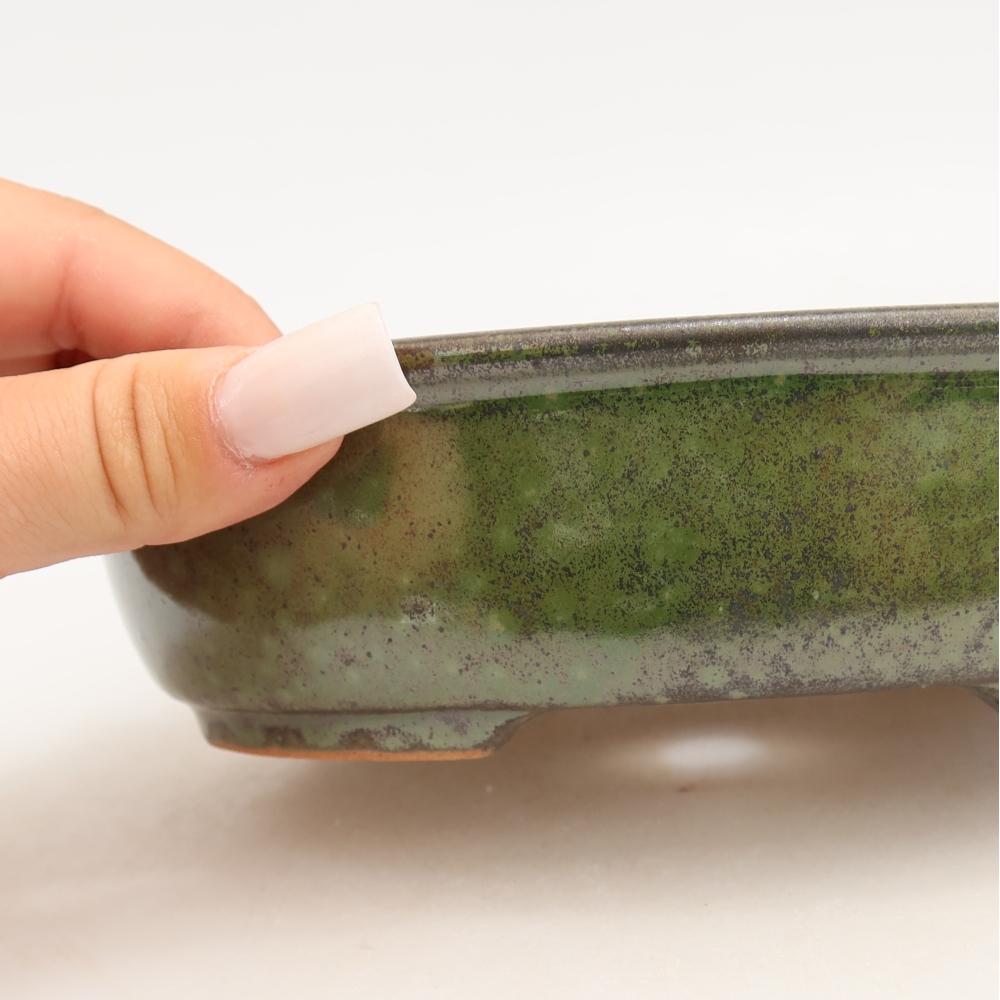 Pot à bonsaï en céramique 19 x 14,5 x 5 cm, couleur verte