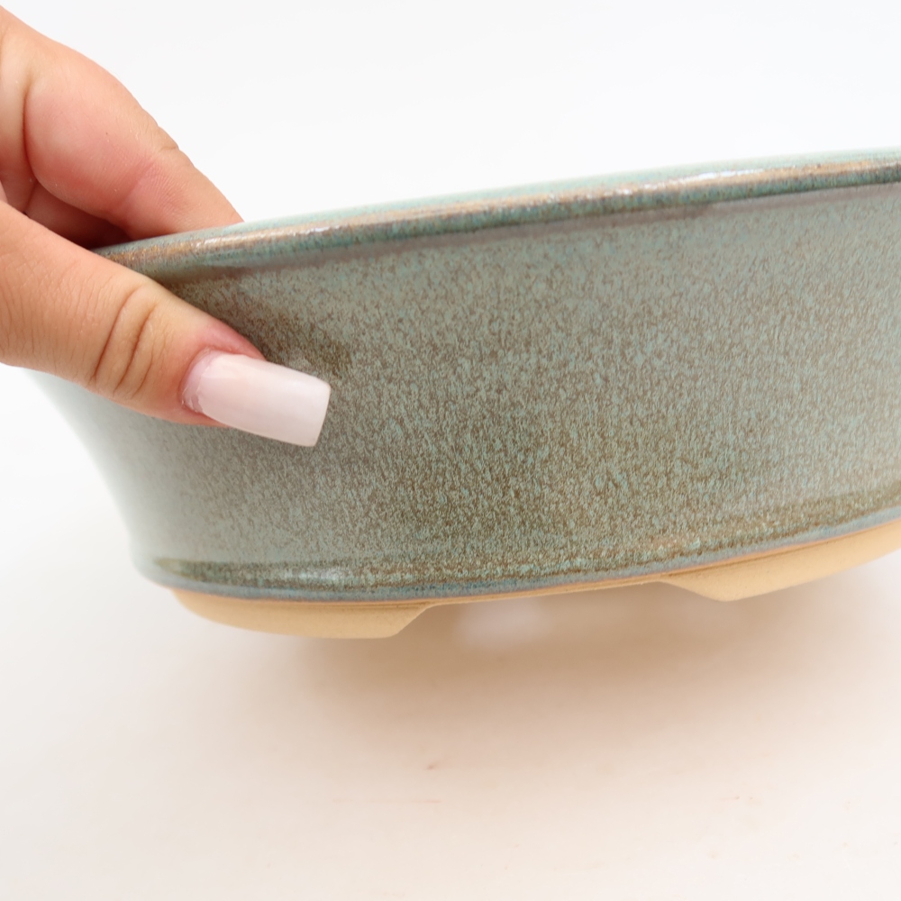 Pot à bonsaï en céramique 27 x 27 x 7,5 cm, couleur verte