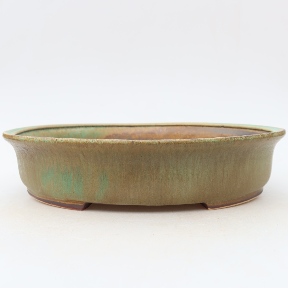 Pot à bonsaï en céramique 27 x 24 x 5,5 cm, couleur verte
