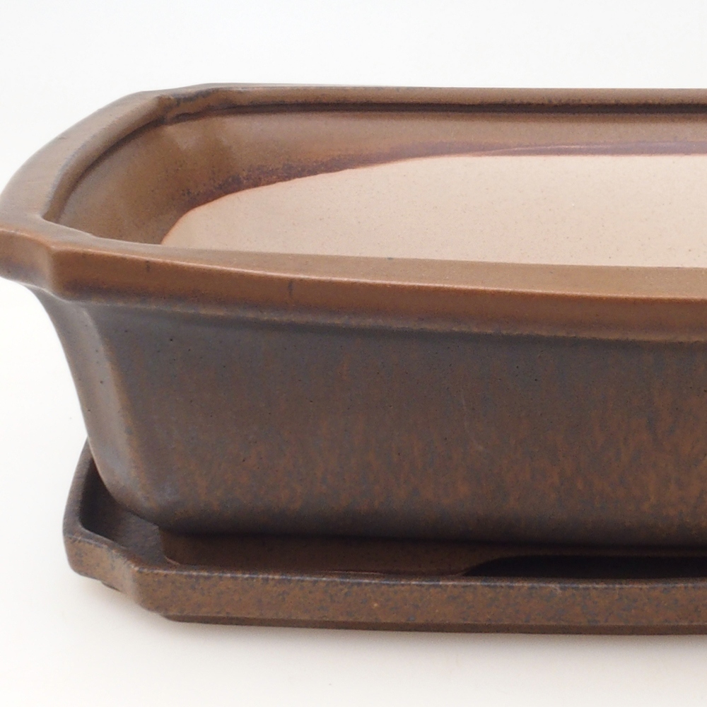 Bol bonsaï + soucoupe H07 - 30 x 20,5 x 8 cm - marron