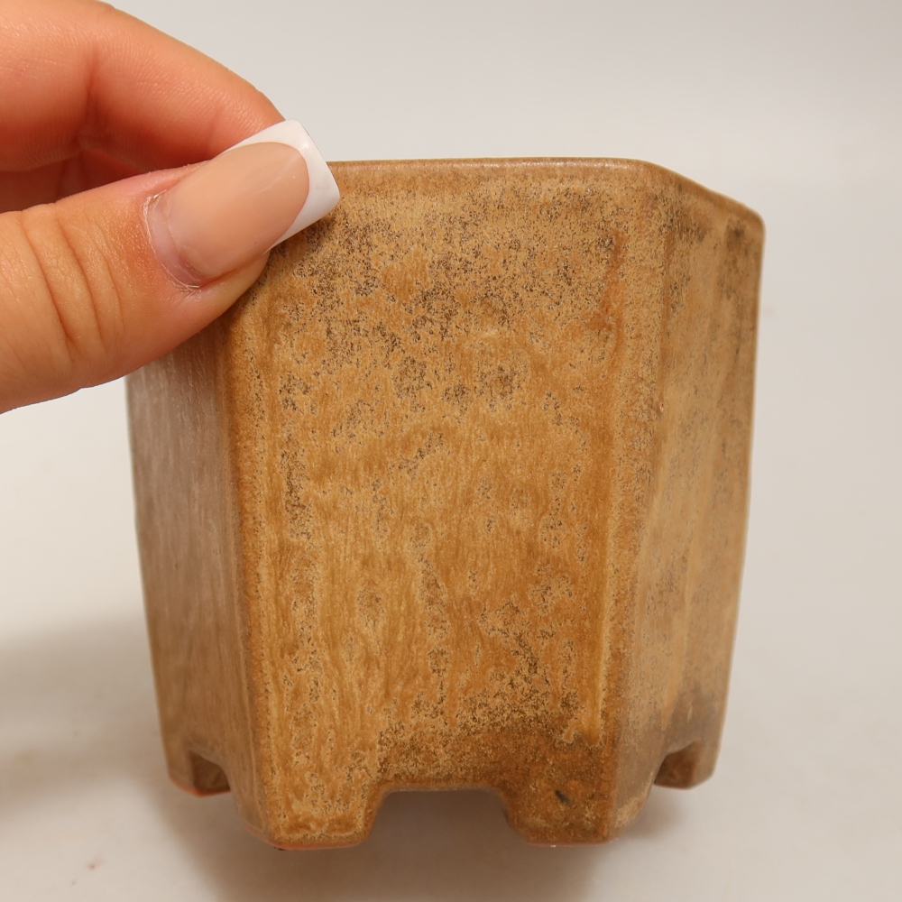 Pot à bonsaï en céramique 9 x 8,5 x 8 cm, couleur beige