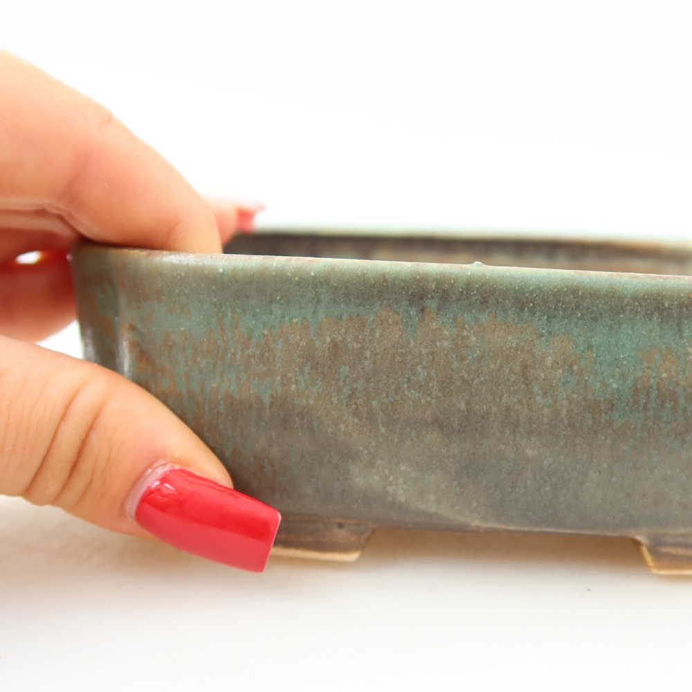 Pot à bonsaï en céramique 13,5 x 12 x 4 cm, couleur verte