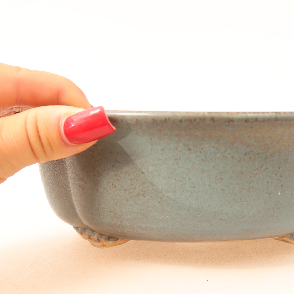 Pot à bonsaï en céramique 18,5 x 16,5 x 6 cm, couleur bleue