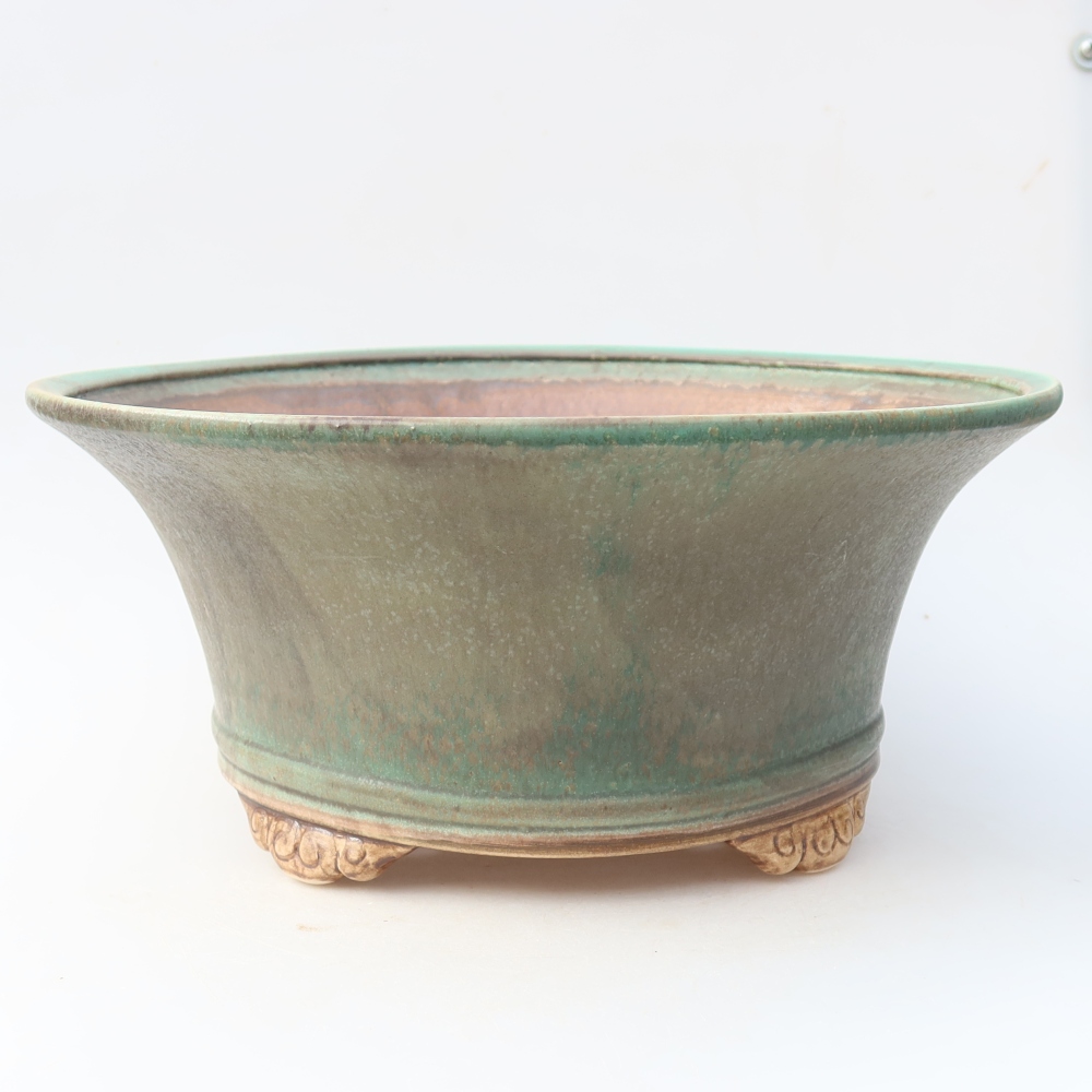 Pot à bonsaï en céramique 31,5 x 31,5 x 14,5 cm, couleur verte
