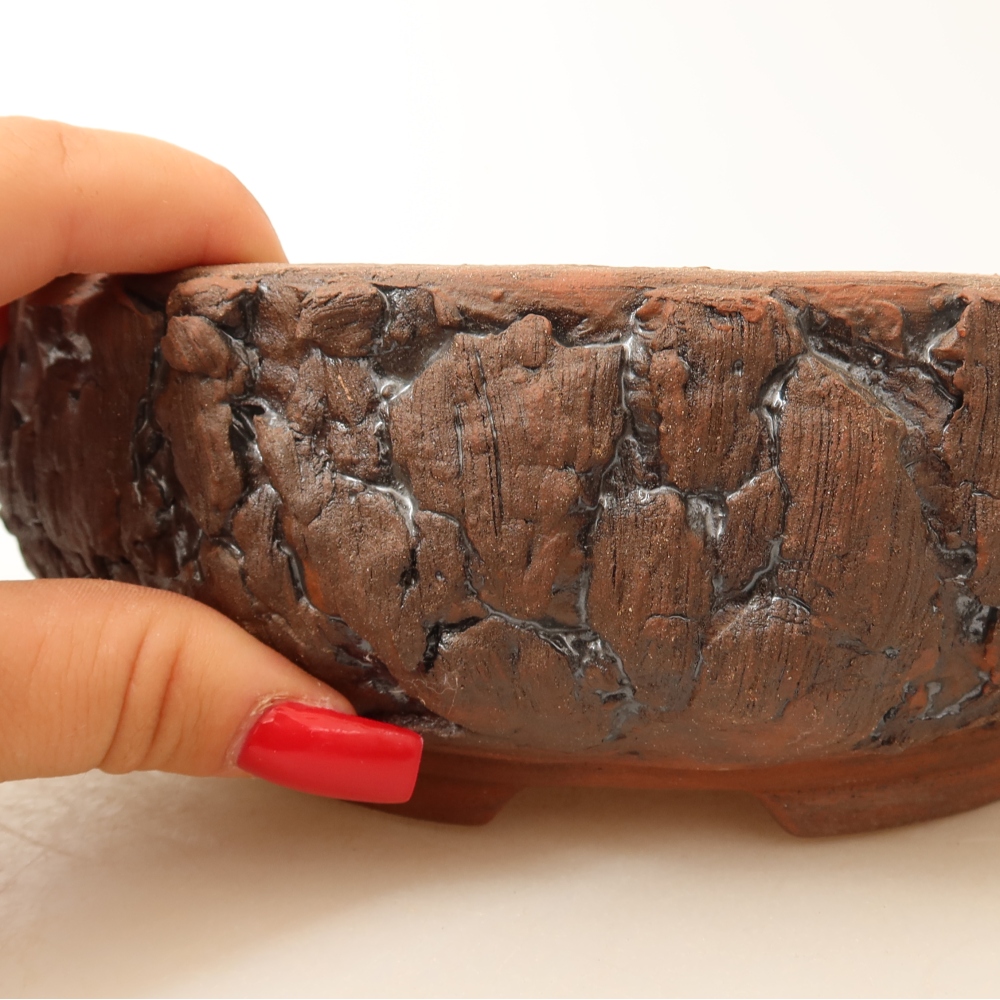 Pot à bonsaï en céramique 17,5 x 17,5 x 6,5 cm, couleur marron