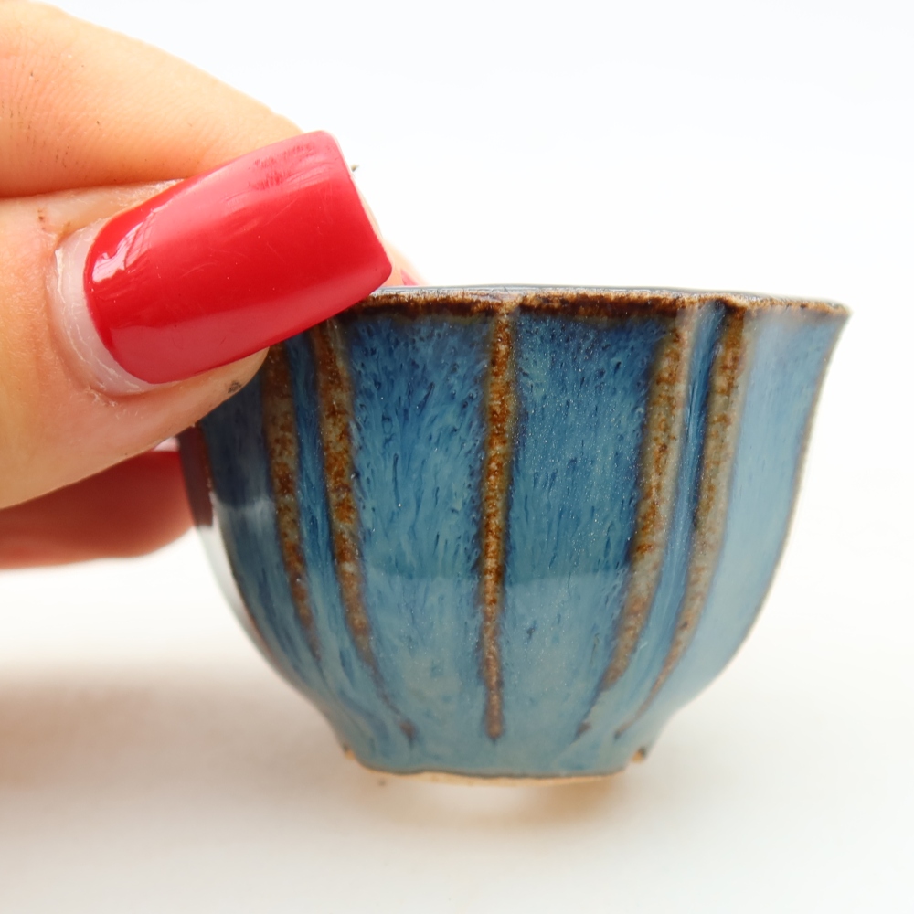 Pot à bonsaï en céramique 5,5 x 5,5 x 3,5 cm, couleur bleue