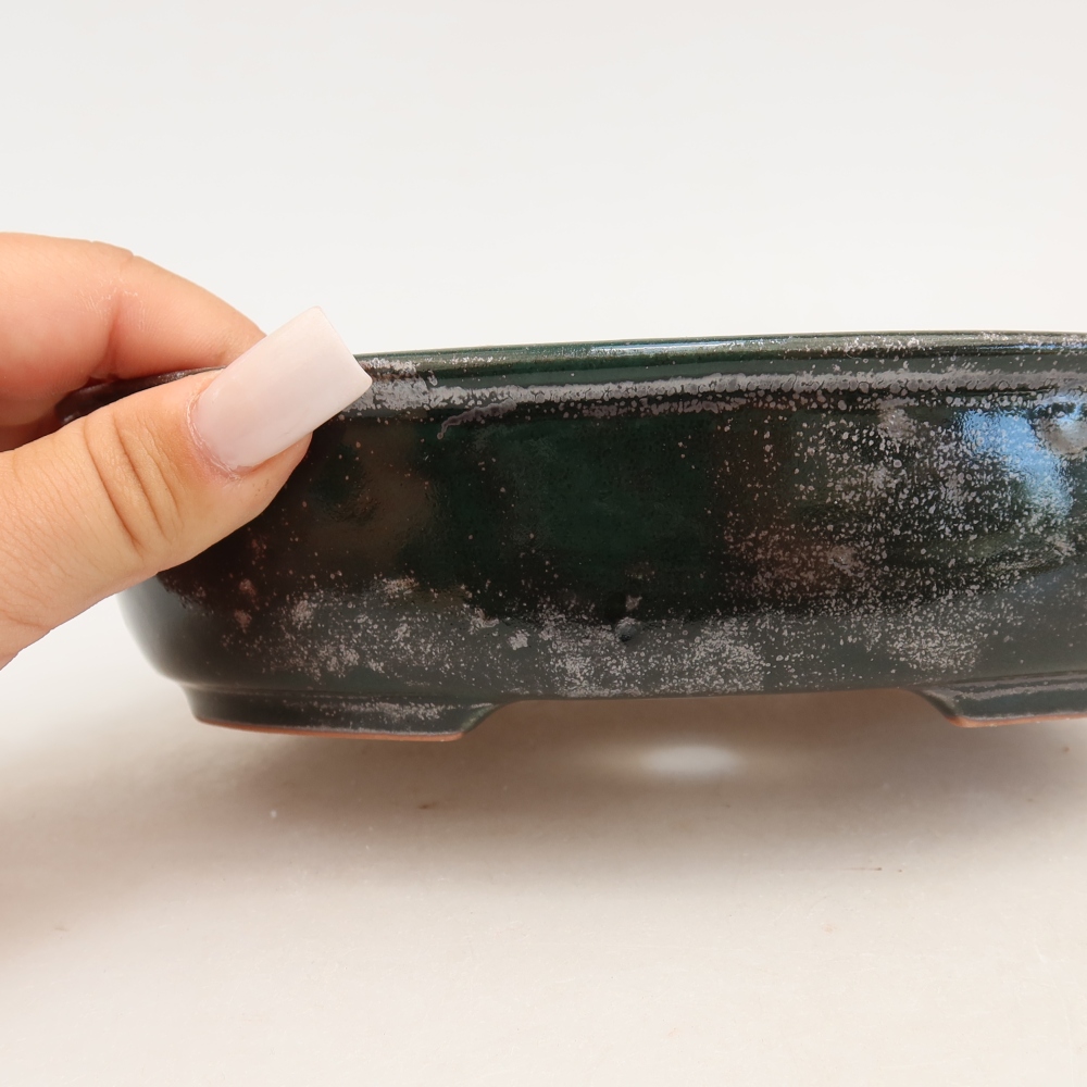 Pot à bonsaï en céramique 19 x 14,5 x 5 cm, couleur verte