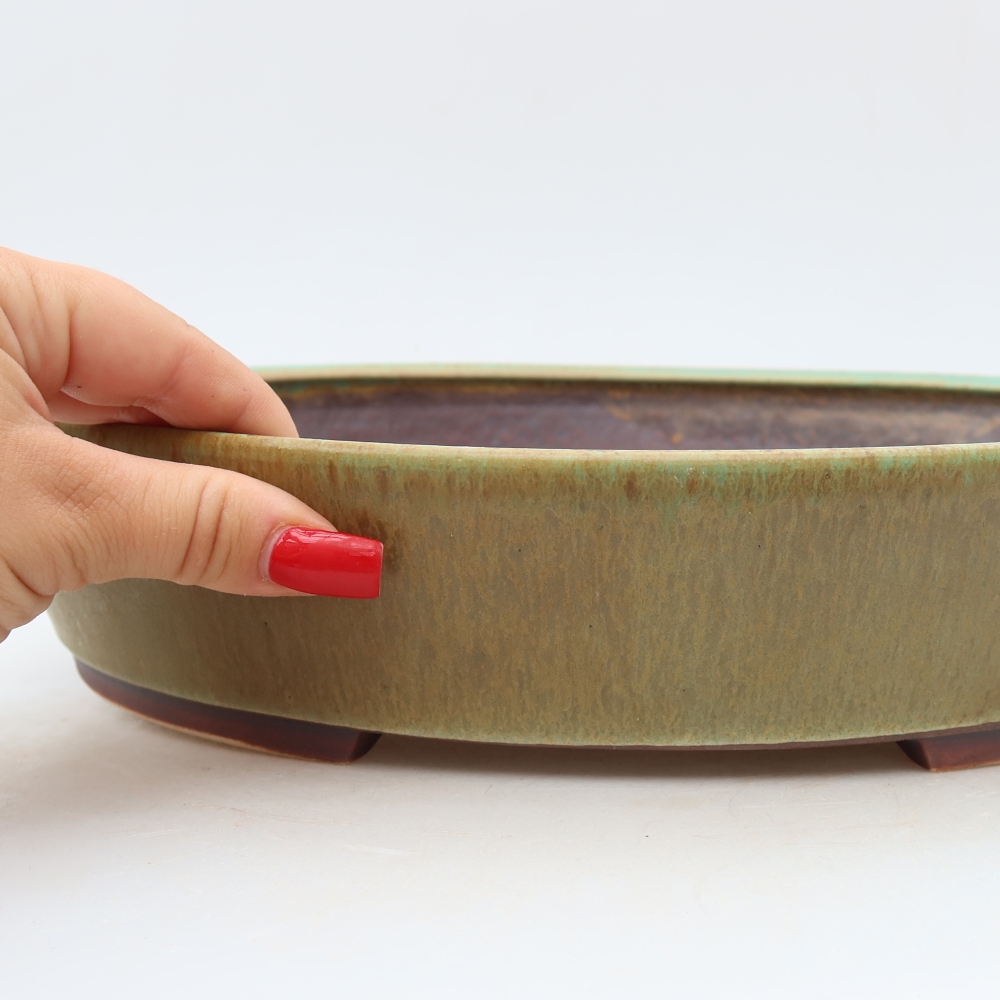 Pot à bonsaï en céramique 32 x 28 x 6,5 cm, couleur verte
