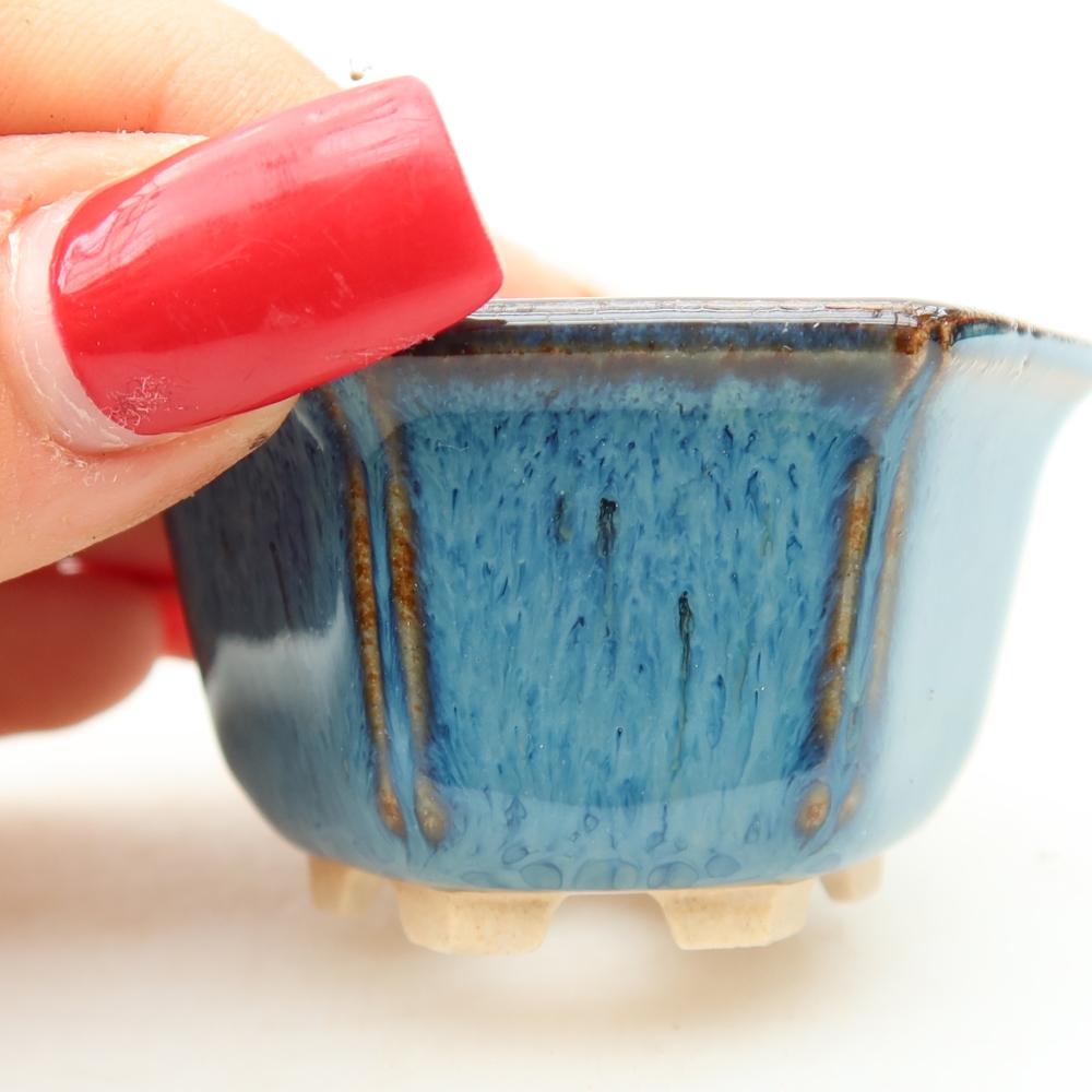 Pot à bonsaï en céramique 5,5 x 5 x 3 cm, couleur bleue