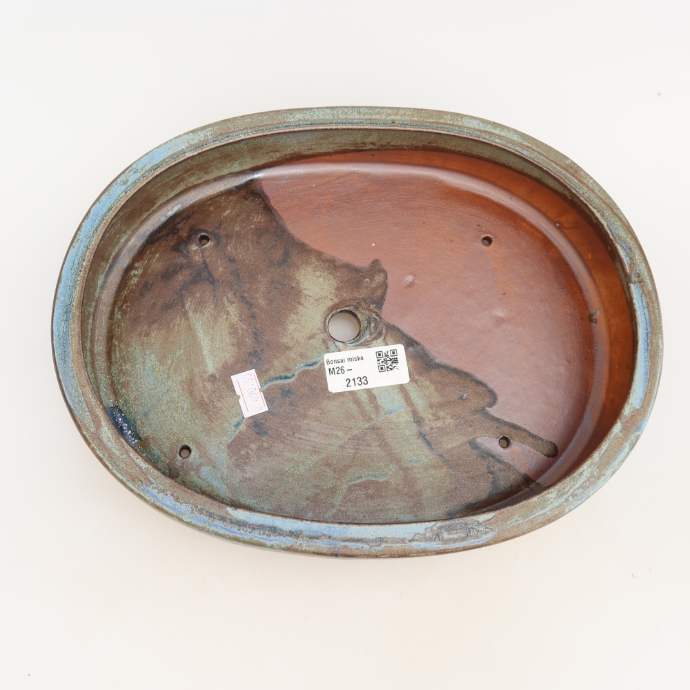 Pot à bonsaï en céramique 27 x 21 x 5,5 cm, couleur bleu-brun