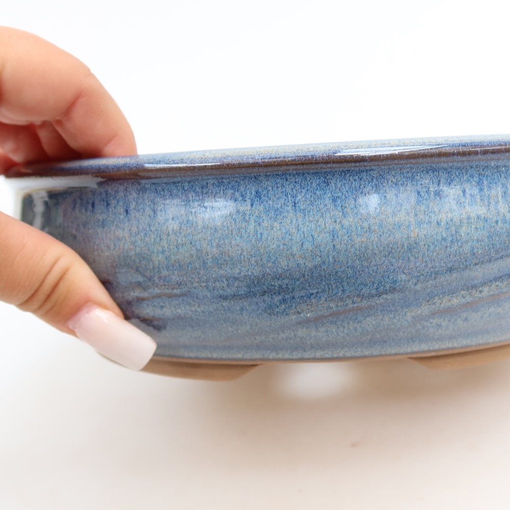 Pot à bonsaï en céramique 22,5 x 22,5 x 6,5 cm, couleur bleue