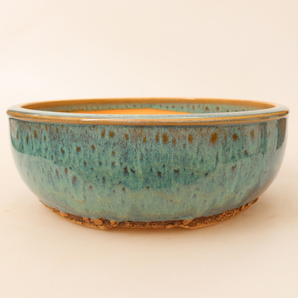 Pot à bonsaï en céramique 25 x 25 x 7,5 cm, couleur verte