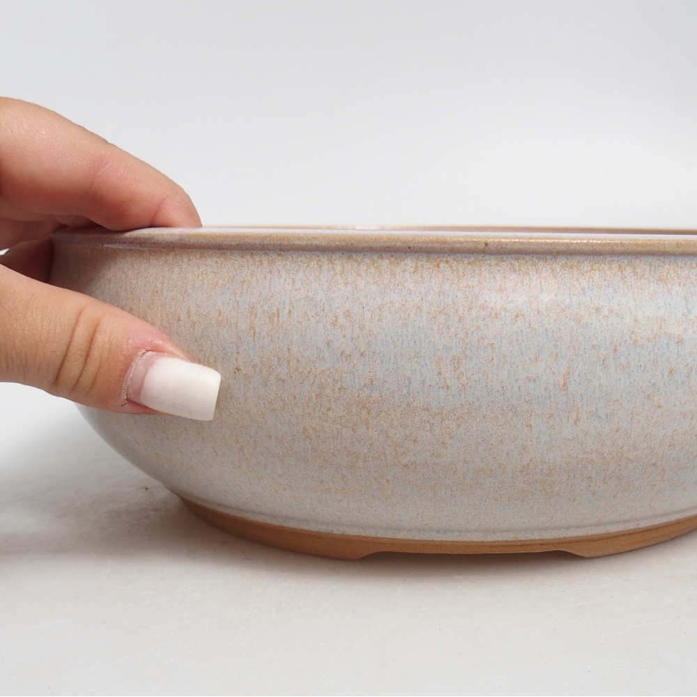 Bol à bonsaï en céramique 22,5 x 22,5 x 7,5 cm, couleur beige